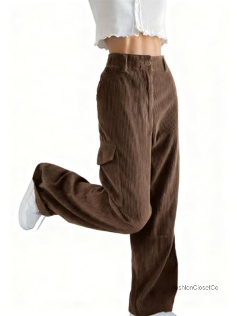 High-Waisted Corduroy Pants Bootcut Wide Leg Baggy Cargo Womens